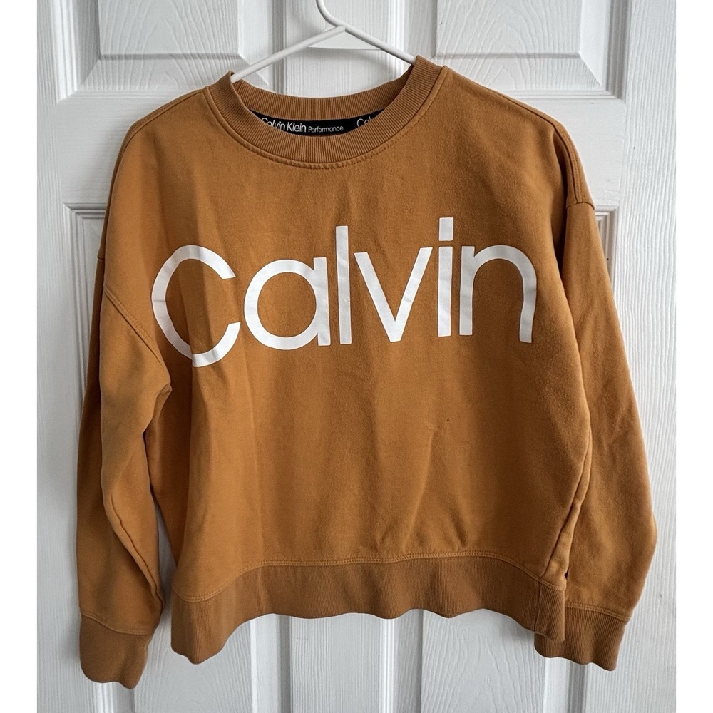Women's Calvin Klein Yellow Cropped Crewneck Sweatshirt Size Small Top